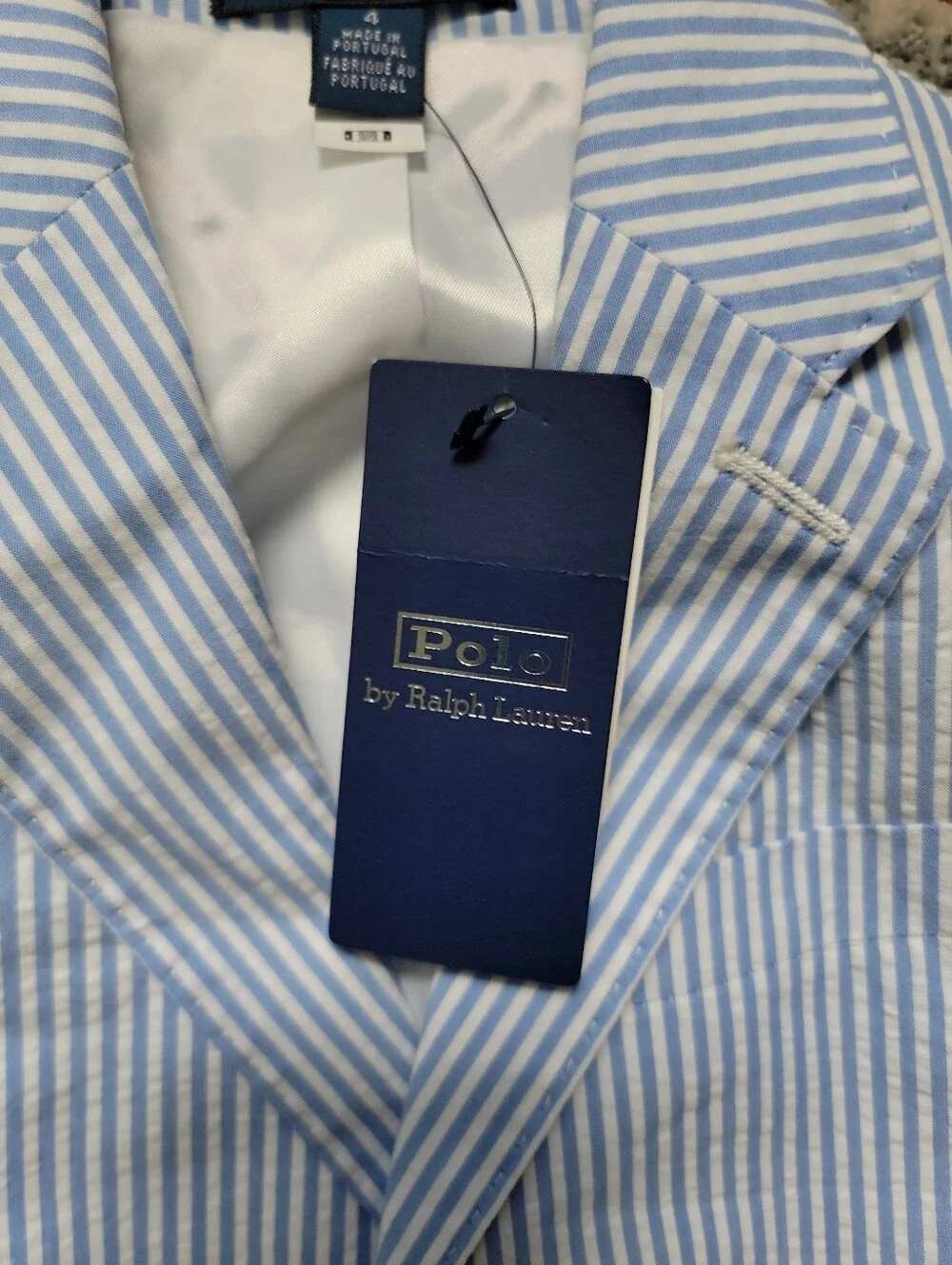 Ralph Lauren Boys Light Blue and White Seersucker Blazer